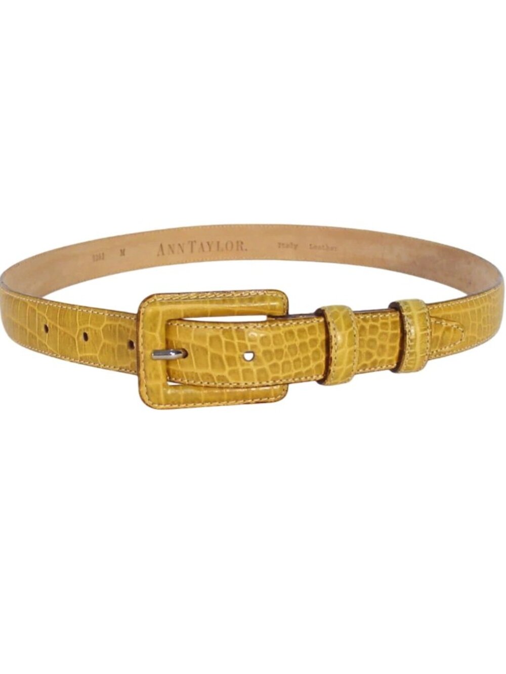 ANN TAYLOR Mustard Yellow Croc-Embossed Leather Belt Women's M - Made in ITALY